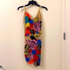 Nude Embroidered Bodycon Dress